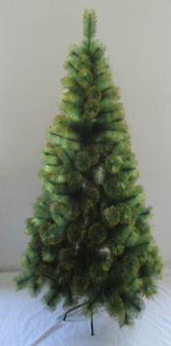 Christmas tree green pine needdle 210cm+330T, with gold glitter,wrapped struction,leaf specification:10cm PET*0.28MM，green metal stand #SYSA-0221212