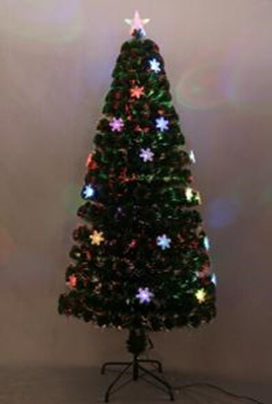 Christmas Tree 210cm with 320 Tips, 42 LED &amp; Snowflakes - Green Fiber Optic Tree with Clear Acrylic Snowflakes and Metal Stand (Model SYSC-022166)
