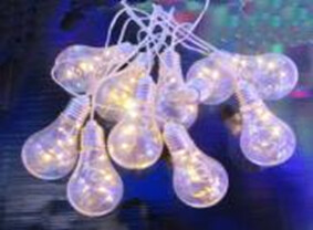 Christmas 3M Led Light String With 10Bulbs,Each Bulb With 5Leds,Transparent Wire,With Adaptor,Color:Warm White   
Pvc+Copper