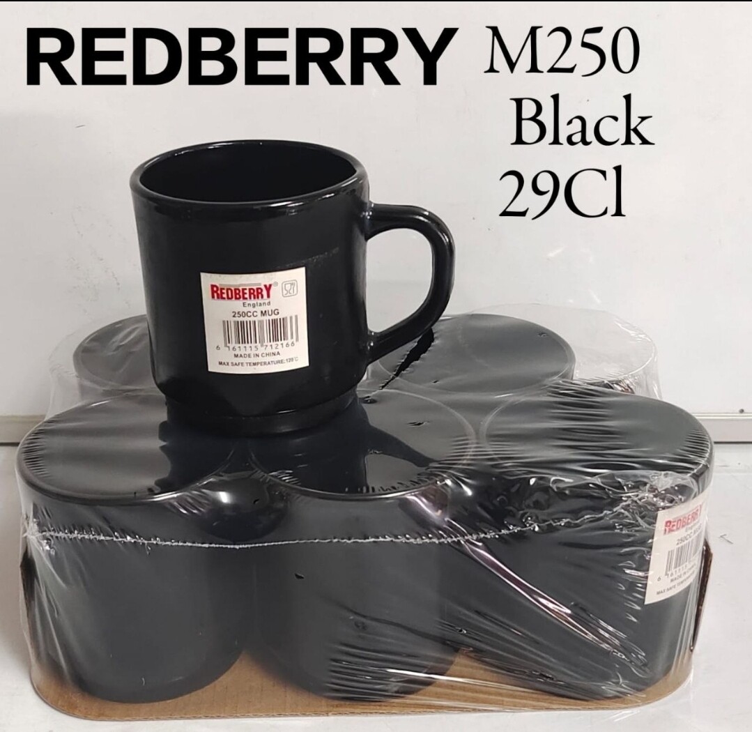 Redberry opal 6pcs black mugs 29cl matt finish