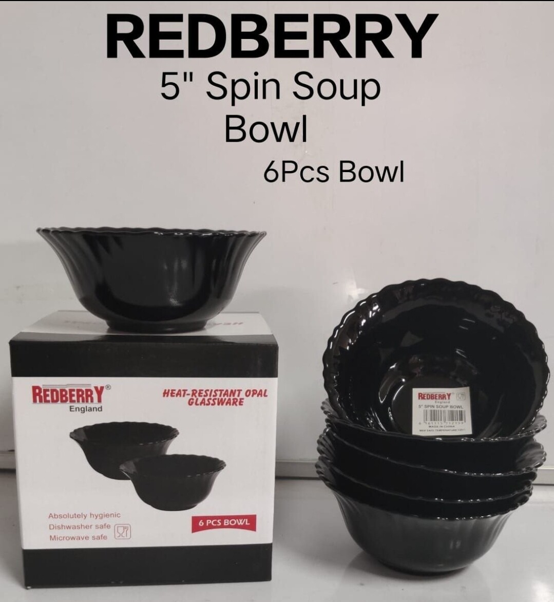 Redberry premium range of opalware 5"Spin Bowl BLACK 6pcs