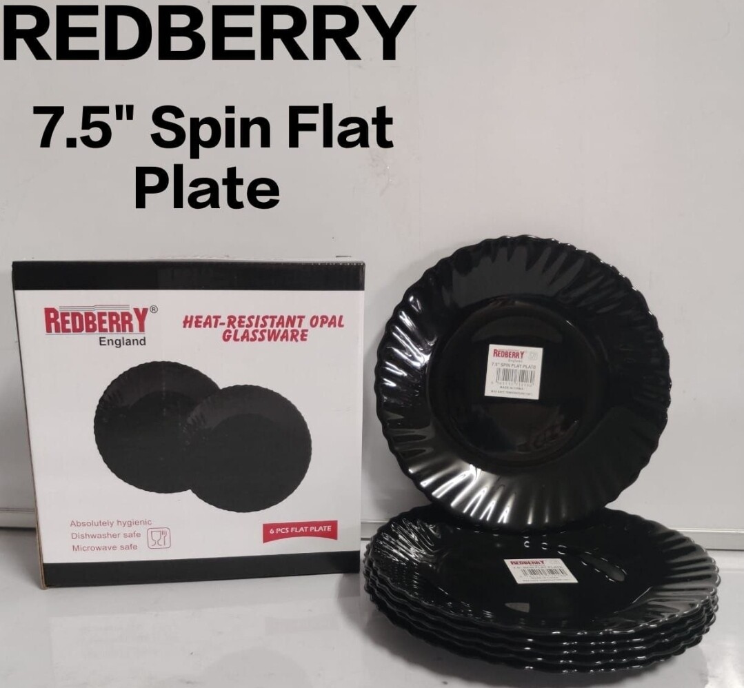 Redberry premium range of opalware 7.5" Spin Plate BLACK 6pcs in gift box
