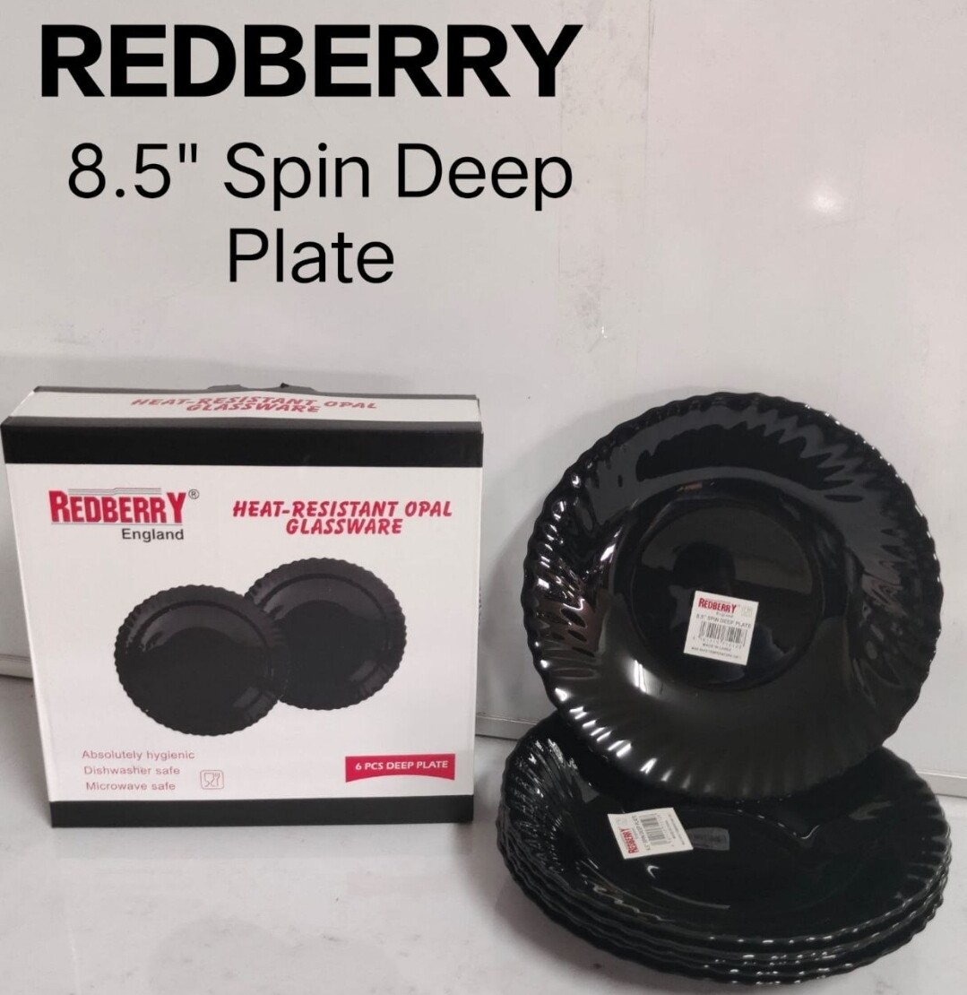 Redberry premium range of opalware 8.5" Spin Plate BLACK  6pcs in a gift box