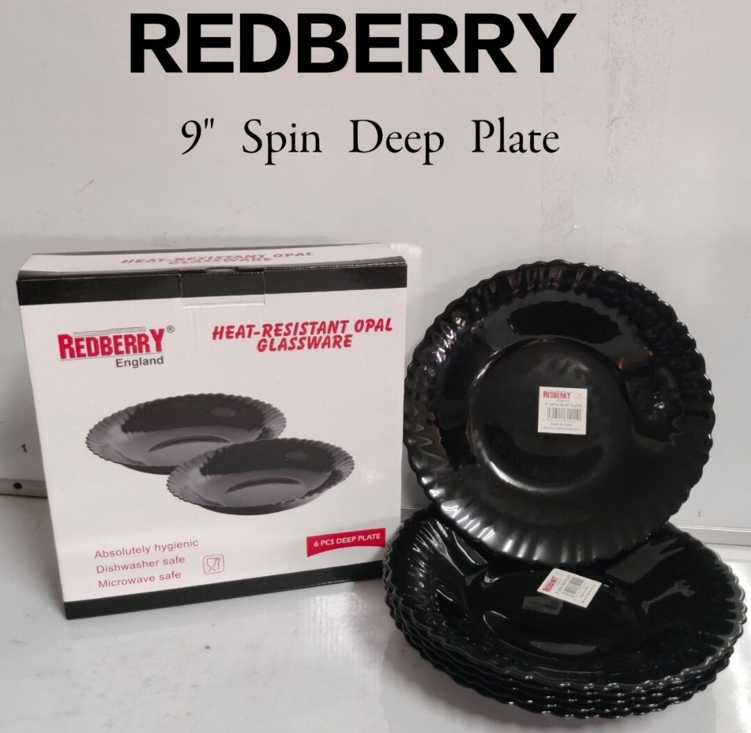 Redberry premium range of opalware 9" Spin Plate BLACK 6pcs in a gift box