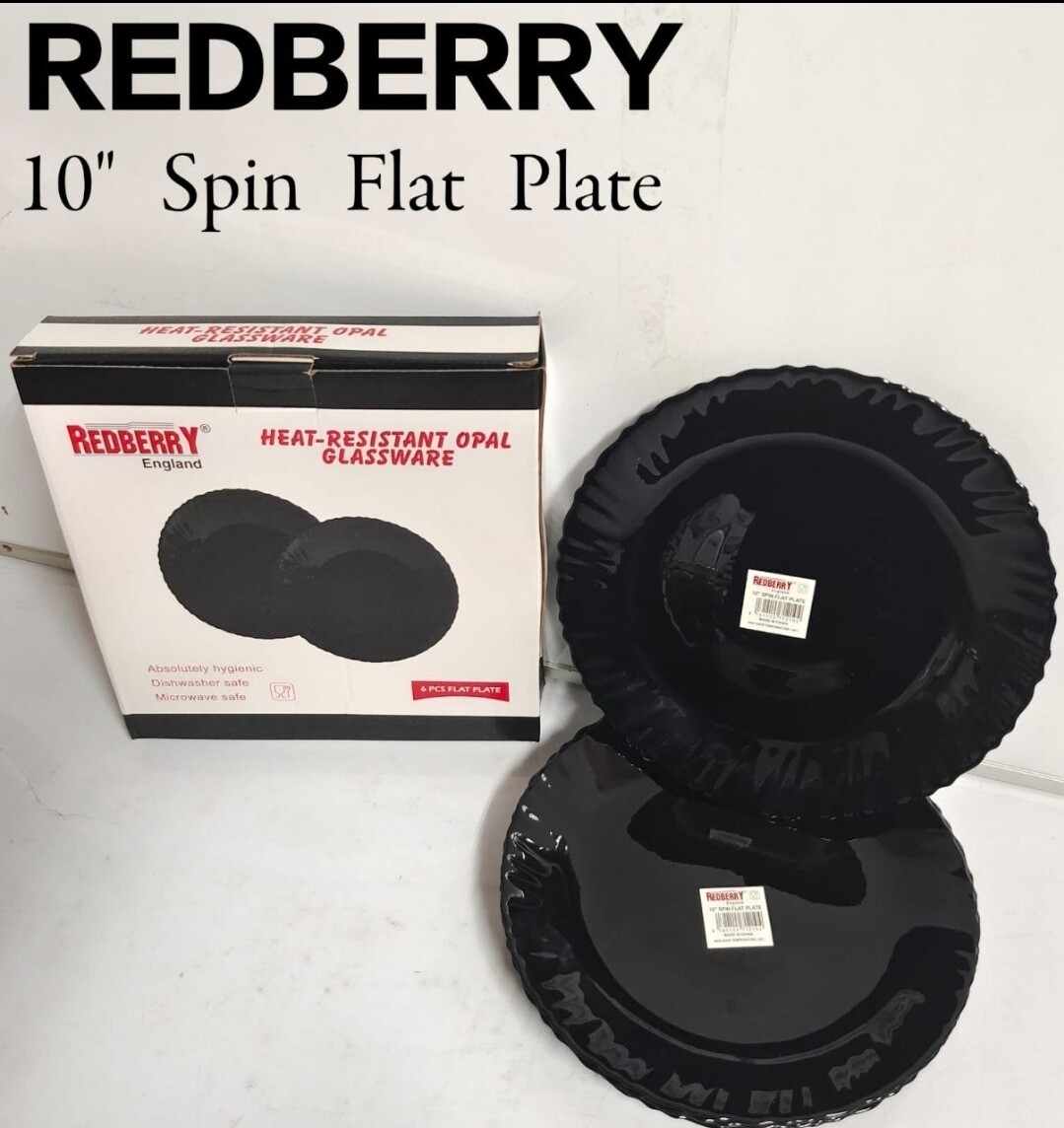 Redberry premium range of opalware 10" Spin Plate BLACK  6pcs in a gift box