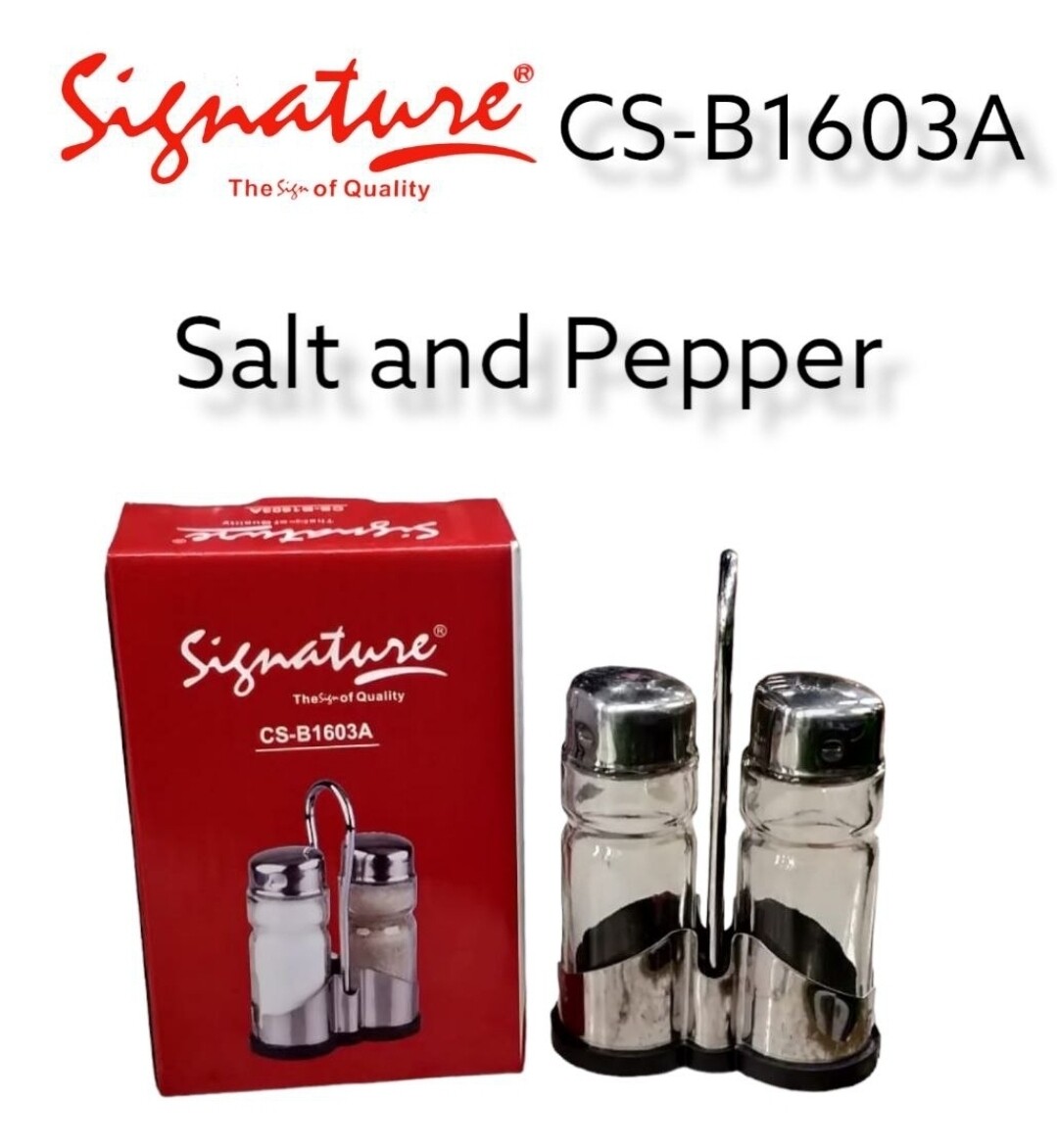 Signature 3 pcs Glass Salt and Pepper with SS Stand (CS-B1603A)