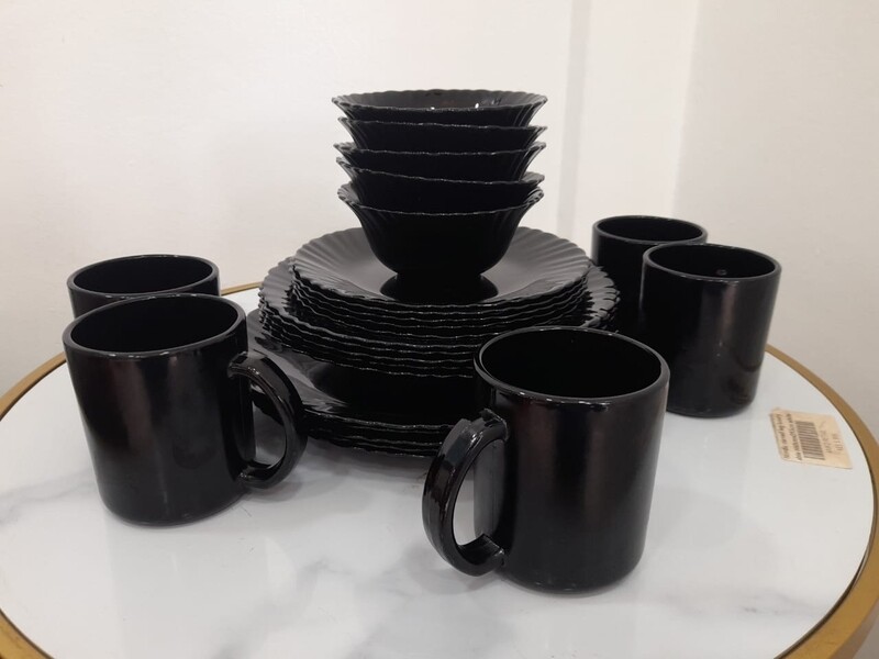 Dinner set opal glass 24pcs Redberry dinner set black. 6 plates. 6 side
