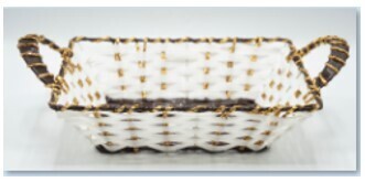 Rattan Gift hamper basket with handles, rectangle, brown & white copper design Size 300X240X70MM Model CC05