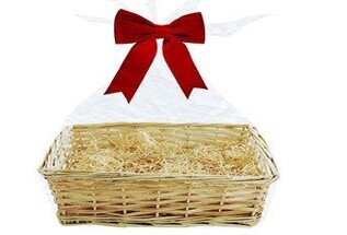 Wicker Gift Hamper Basket Rectangle Size - 38X18X12HCm, With Ribbon, Wrap & Natural Color Filling  GH-38X18X12