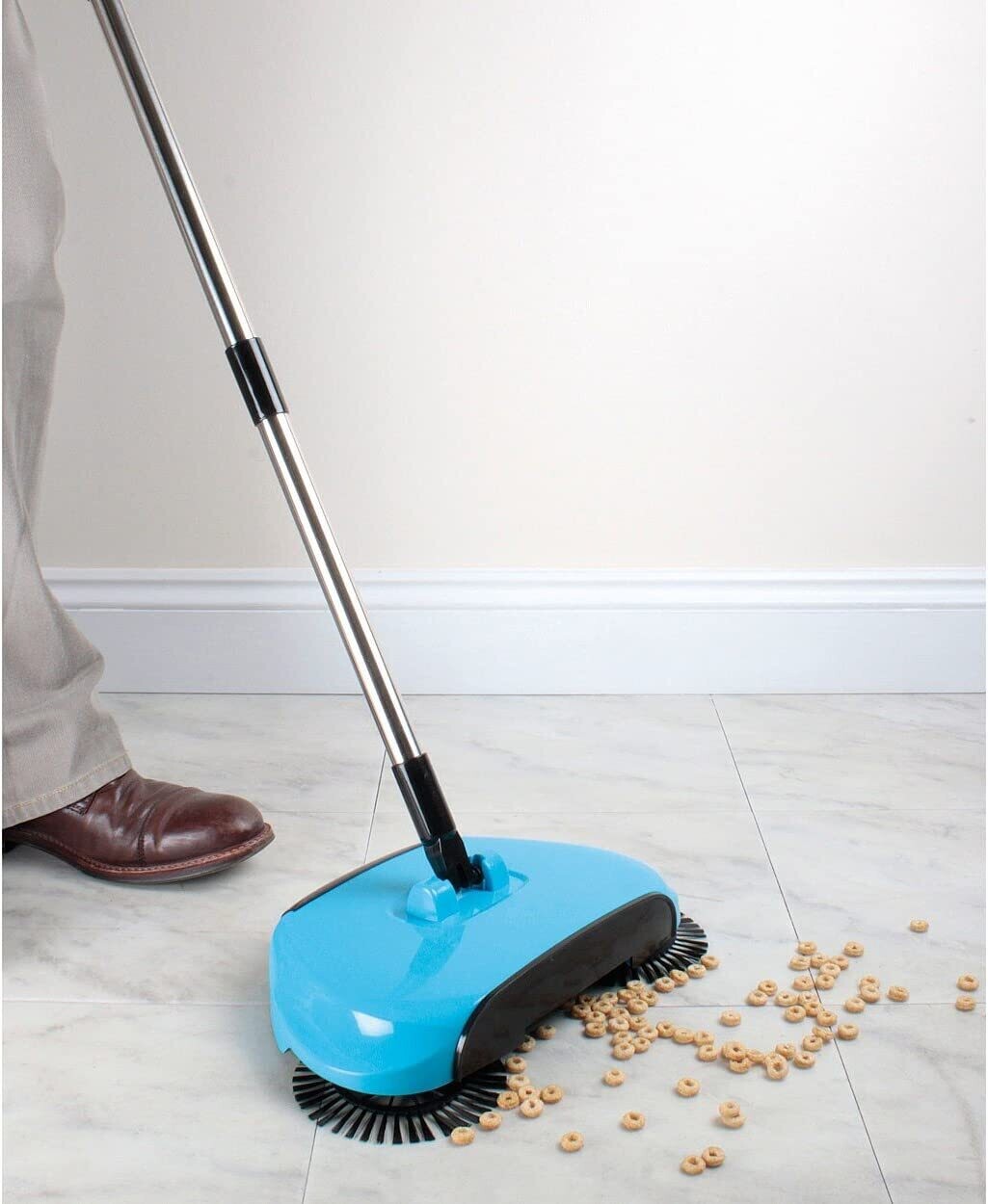 Generic Hard floor sweeper cleaner to clean under furniture. Long adjustable handle. BLUE