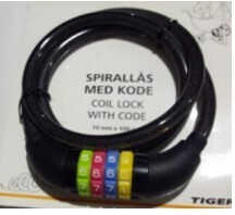 Steel Cable Lock, 12mm Diameter x 1M Length, With Bright Coloured Plastic Protective casing. Re-settable 4-digit combination Lock-B