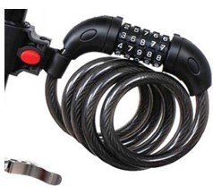 Resettable 4-Digit Spiral Cable Lock - 12x1000 mm Coiled Cable with Plastic Mounting Lock-A