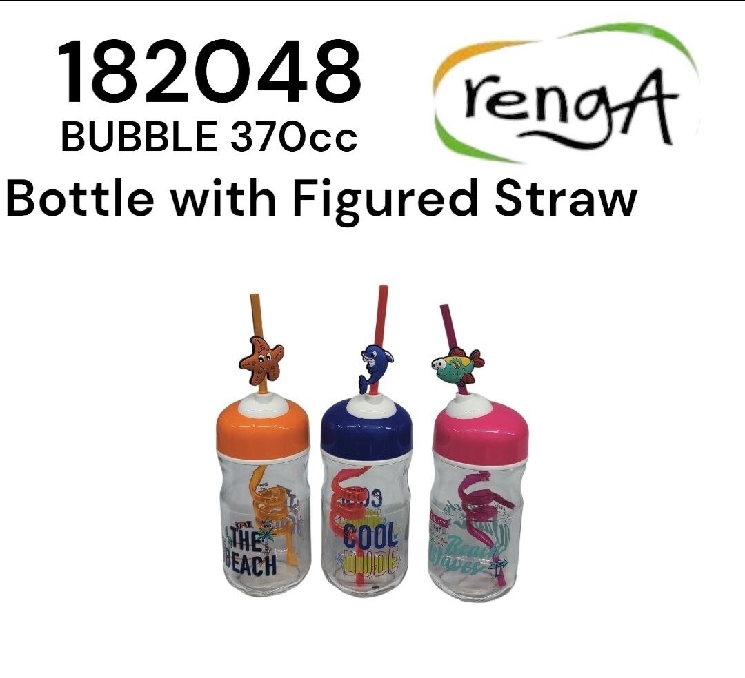 Bubble 370cc Glass Bottle with Figured Straw Renga 182048