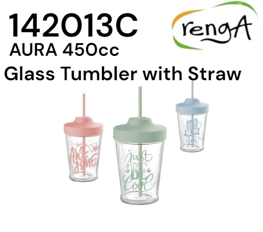 AURA Glass Tumbler with Straw Renga 142013C