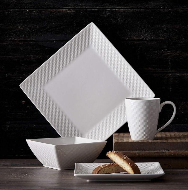 White Dinner set 24pcs  Ceramic dinner set 6 cups 6 side plates 6 bowls 6 plates Square dinner set