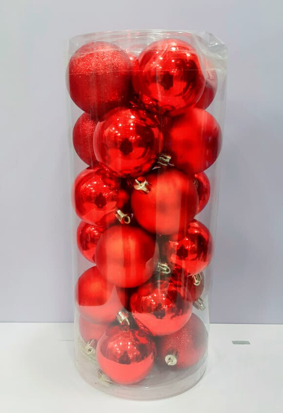 Christmas Decoration 6cm Red Balls Shinny & Mat Finish 24 Pcs #SYQA-0123082-RD