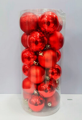 Christmas Decoration 6cm Red Balls Shinny & Mat Finish 24 Pcs #SYQA-0122127