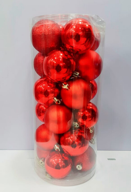 Christmas Decoration 6cm Red Balls Shinny &amp; Mat Finish 24 Pcs #SYQA-0123082-RD