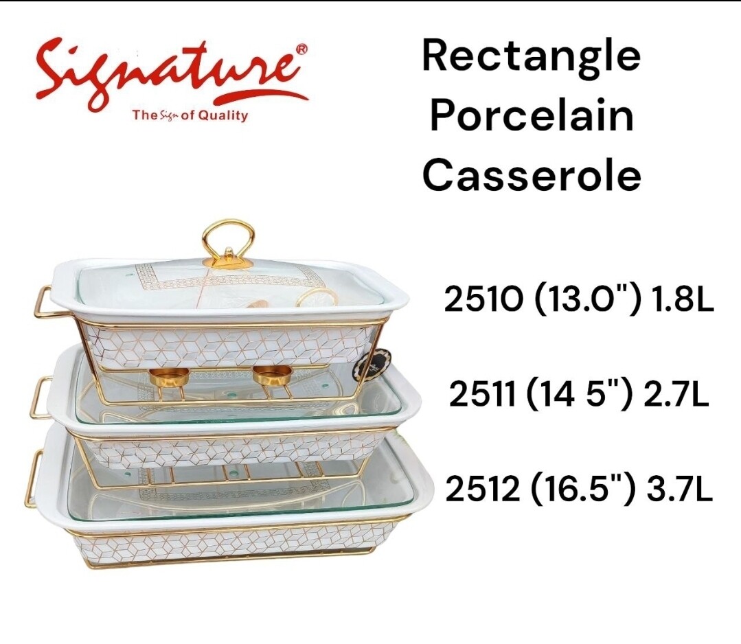 Signature 3 pcs Rectangle Porcelain Casserole set with Warmer Rack SG-CX-2510, 2511, 2512