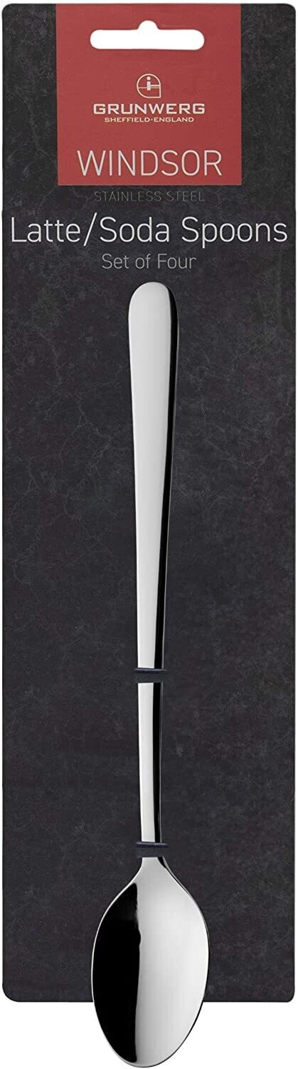 Windsor Carded 4SOSWDR/C Cutlery Collection Latte Stainless Steel Handle Soda Spoons, Perfect for Long Drinks Glasses