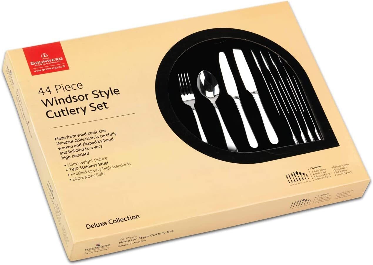 Windsor Boxed Cutlery Set, Mirror, 44-Piece