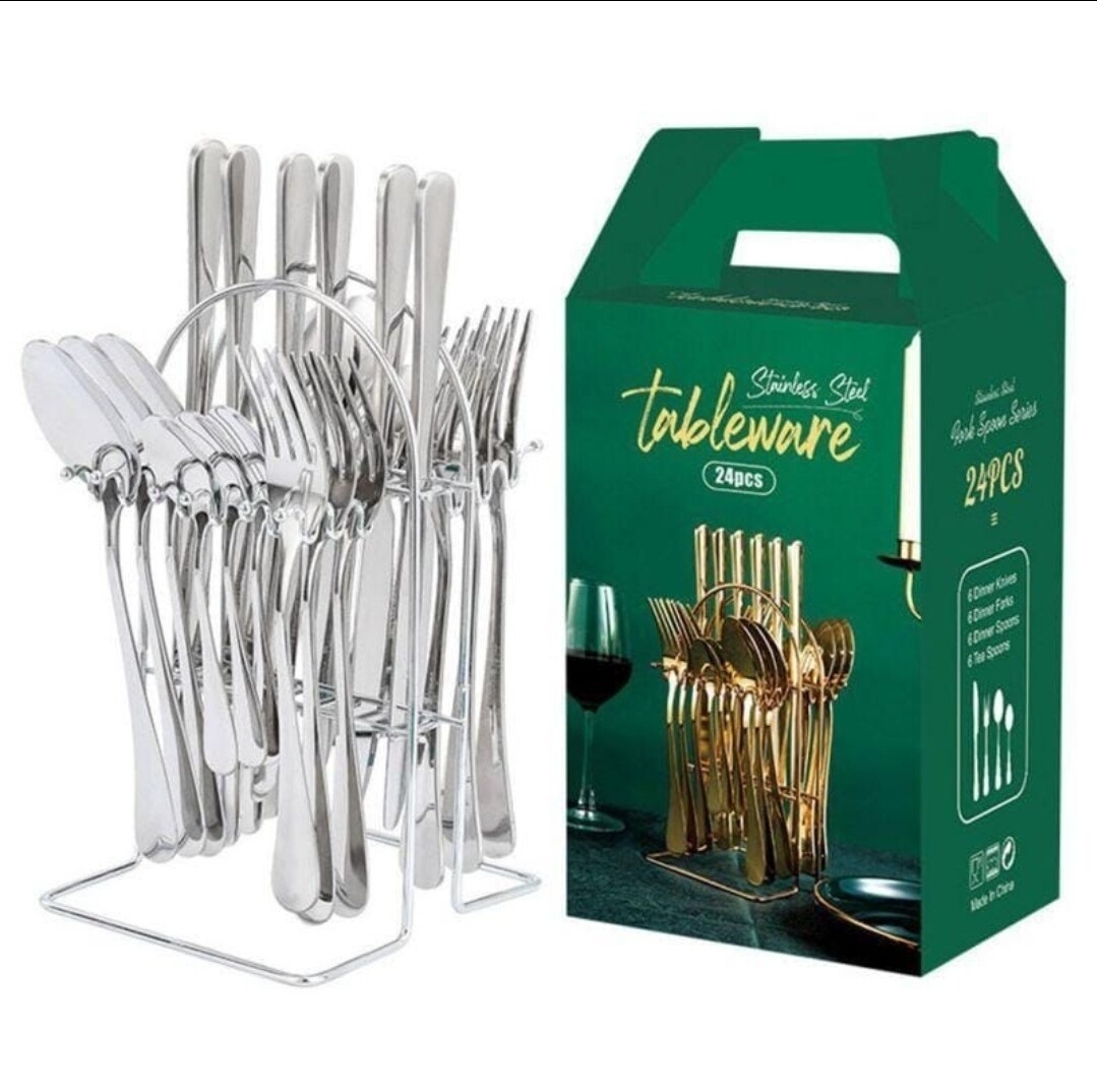 Elegant Stainless Steel Cutlery Set - 24-Piece Collection in SILVER (NZ)