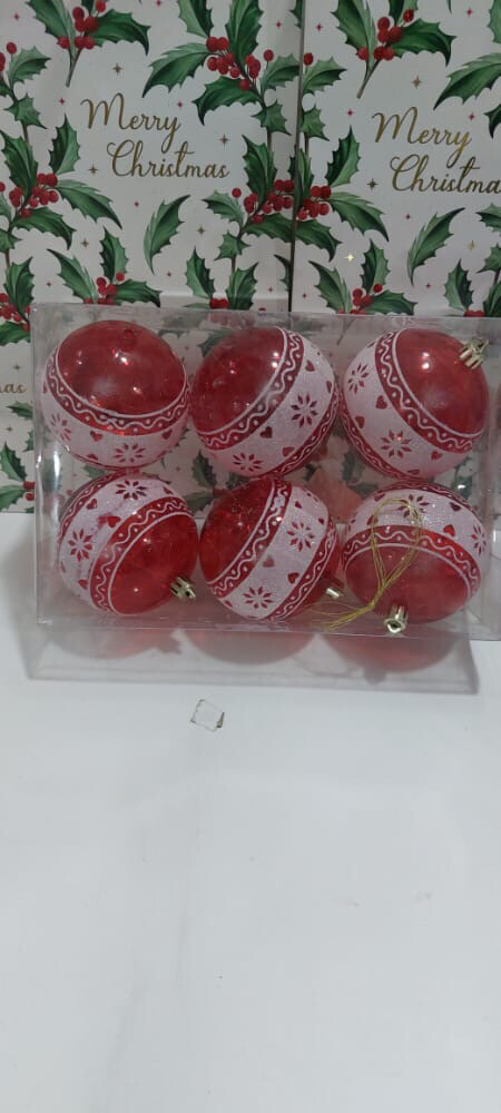 Christmas Decoration 8cm Red Decorated Balls 6Pcs #SYQA-0122127