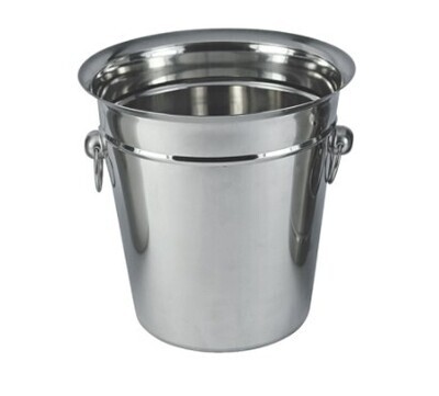 King Metal Wine/Champagne Bucket with Rib & Ring Handle - Stainless Steel 21cm