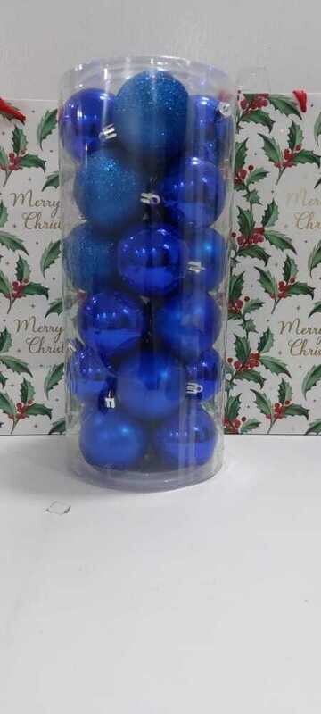 Christmas Decoration 6cm Blue Balls Shiny &amp; Matte Finish 24 Pcs #SYQA-0122127