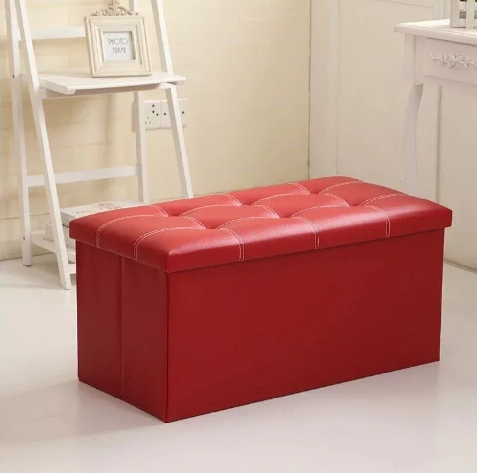 Pouffe ottoman collapsible storage organizer 70X33x31cm Leather finish Footstool Bench Pouffe Chair for Hallway Living Room Bedroom RED