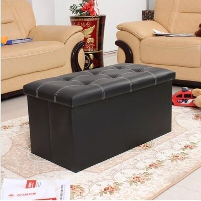 Pouffe ottoman collapsible storage organizer 70X33x31cm Leather finish Footstool Bench Pouffe Chair for Hallway Living Room Bedroom BLACK