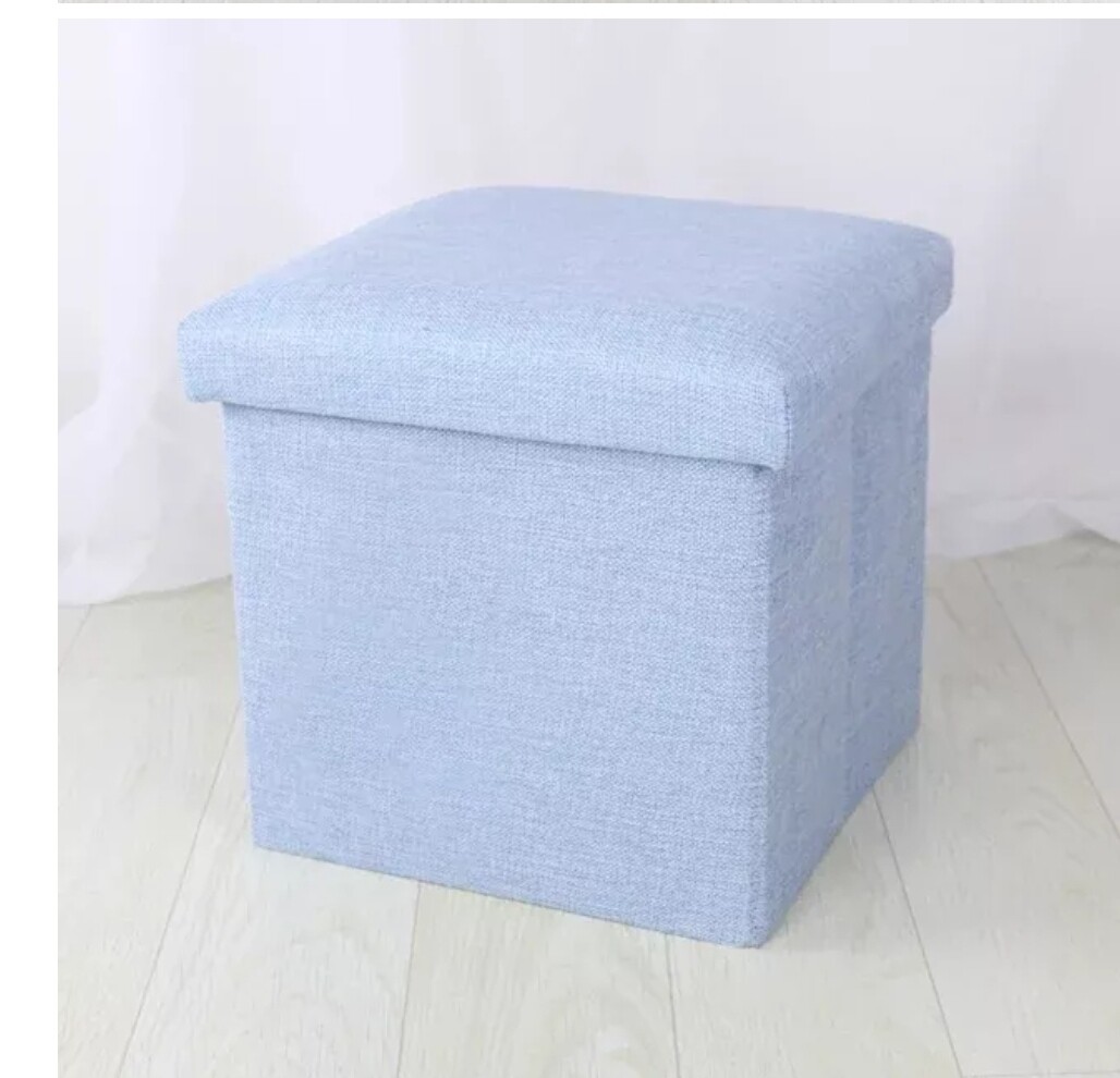 Storage Ottoman Folding Rectangle Cube Coffee Table Multipurpose Foot Rest Short Children Sofa Stool Linen Fabric Ottomans Bench Foot Rest for Bedroom Storage Ottoman pouf size 38x38x38cm BLUE