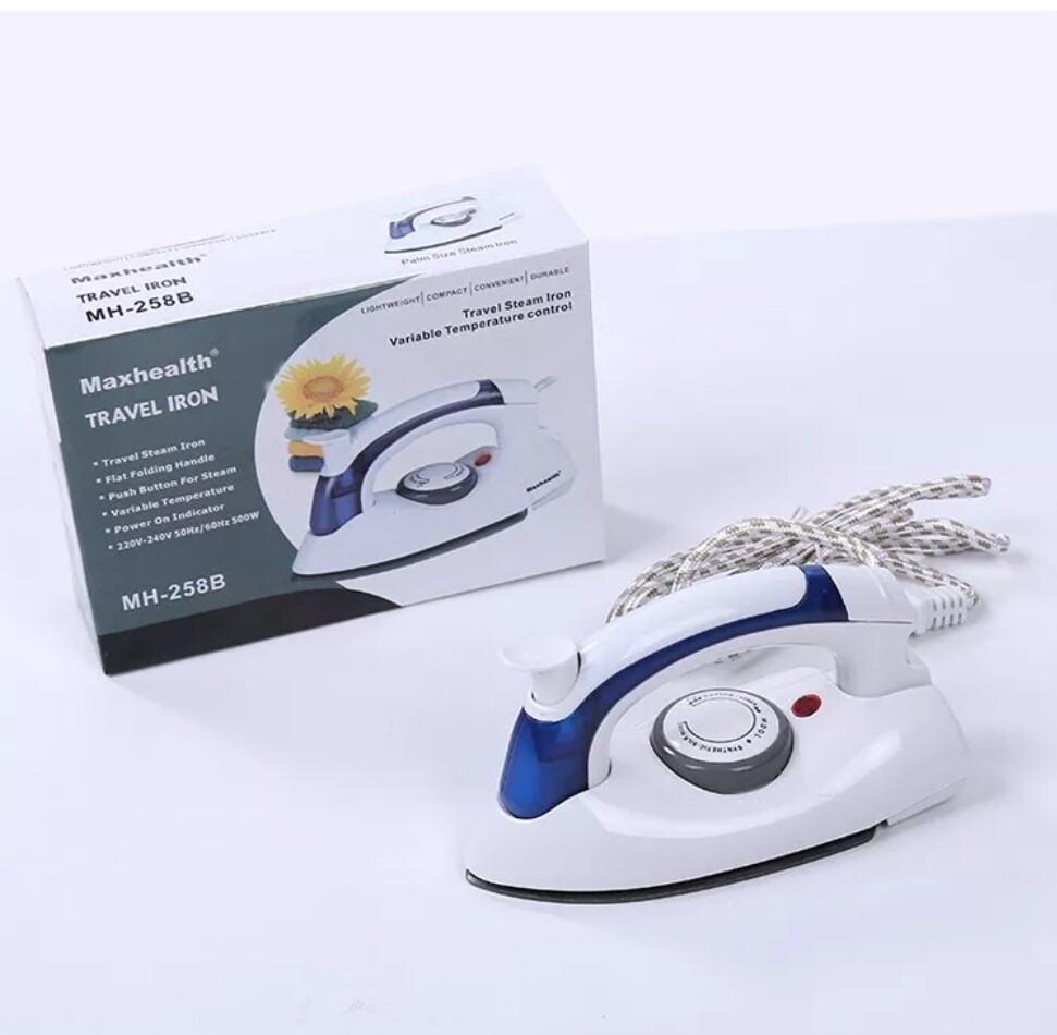 Travel Iron Portable 17.5x7.5x5.9cm Powerful Variable Temperature maxhealth Mini Electrical Steam Iron with Foldable Handle, Compact & Lightweight