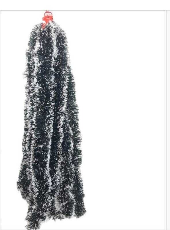 Christmas Tinsels Green with White Snow Tips - 10cm x 2m (SYMTA-162215)