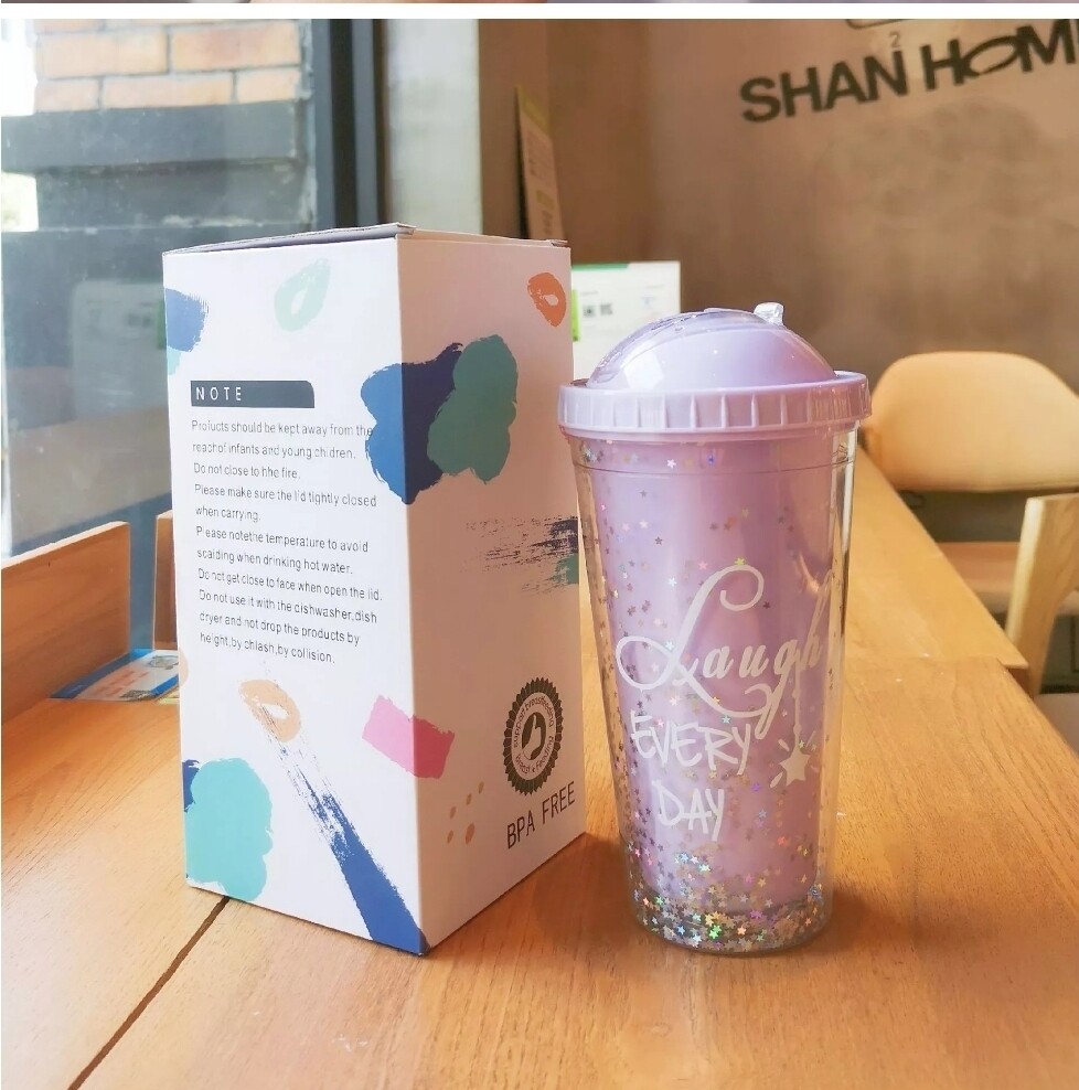 Saifan Non spill drinking mug water bottle with straw & lid Frosty Mug (comes in a white gift box) PURPLE