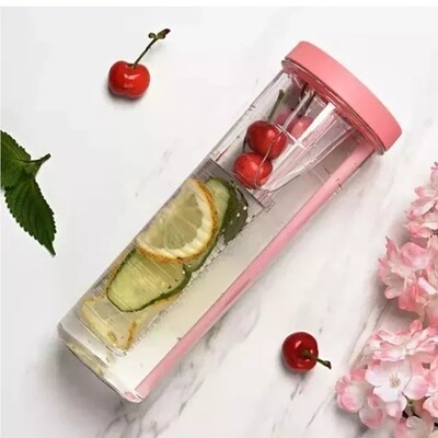 Modern design water bottle Fruit Infusion Water Bottle with straw 700ml PINK