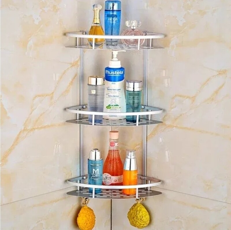 Aluminum Corner Bathroom Shelf, Shower Shelf Convenient 3 Tiers Silver