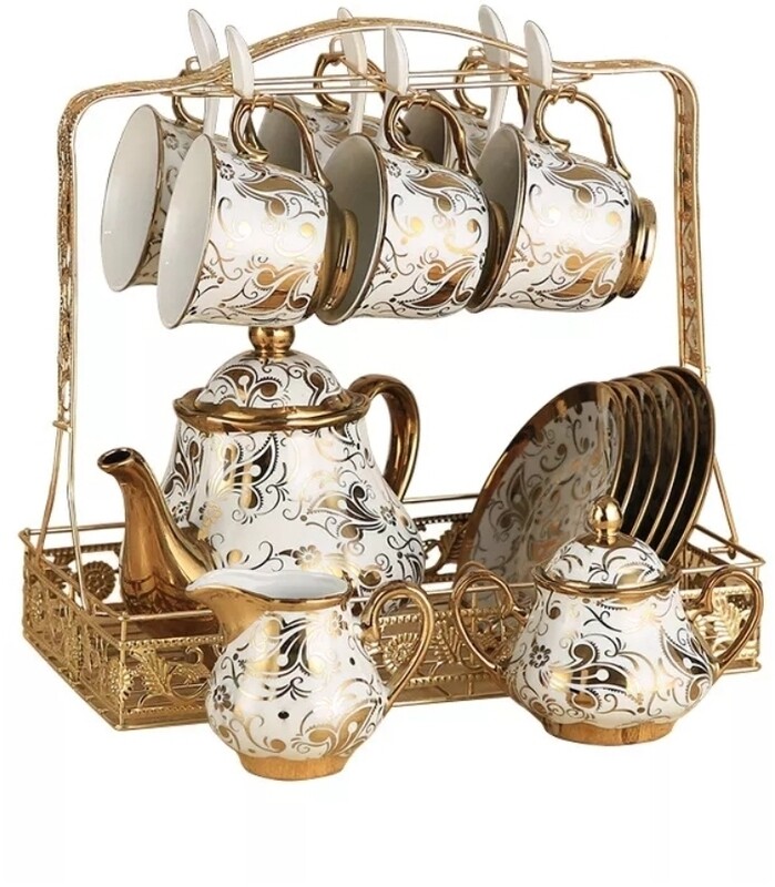 European style  cup &amp; saucer Tea set coffee set 22pcs with Milk jug, sugar bowl, storage rack