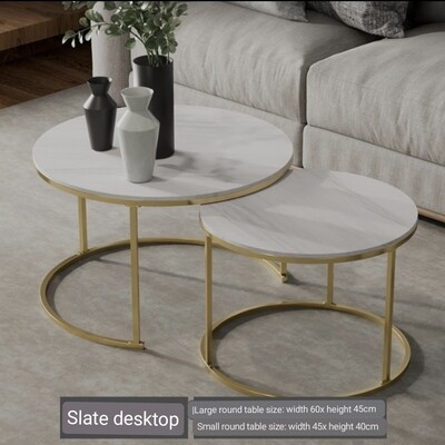 Coffee table Nordic  2pc set Large 60cm small 45cm White Round Nesting Table Small Coffee Table, White Natural Marble Tabletop, Suitable for Living Room Office Sintered tables
