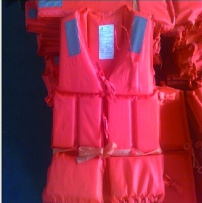 FOAM LIFE JACKET, WITH 2 REFLECTIVE STRIPS FRONT AND BACK, WITH WHISTLE, WAIST STRAP, AND FRONT TIE LACE