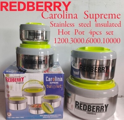 REDBERRY Premium Range of S.STEEL  Insulated Hotpot CAROLINA 4 pcs set 1200/3000/6000/10000ml Green