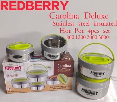 REDBERRY- Premium Range of S.STEEL Insulated Hotpot CAROLINA 4 pcs set 800/1200/2000/3000ml GREEN