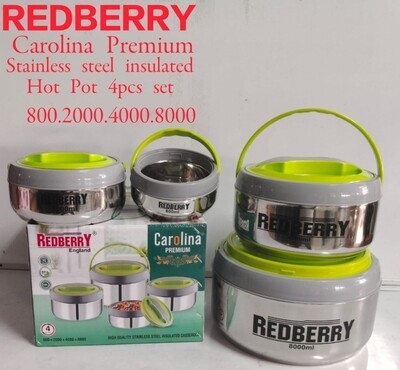 REDBERRY Premium Range of S.STEEL  Insulated Hotpot CAROLINA 4 pcs set 800/2000/4000/8000ml Green