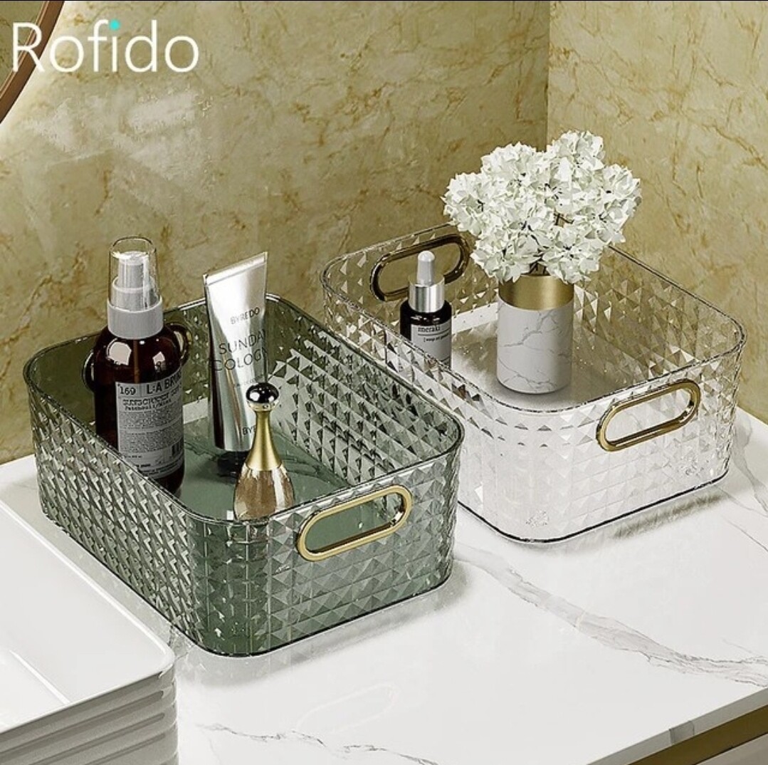 Exquisite bathroom shelves 21cm*7cm*9cm Desktop cosmetic storage box/acrylic dressing table &amp; skin care product organizer/ snack storage basket. Material: Acrylic (hard plastic)#0447