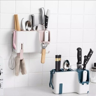 Cutlery holder. Comes with a self adhesive sticker tape. Colours: black, blue and pink