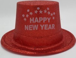 Glittered Party Big Hat, Happy New Year Written With Stars, Assorted Colors #3621