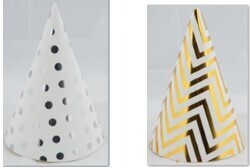 Party Cone Hat White With Dots, Star Asstd Design, Pack Of 10 #3582