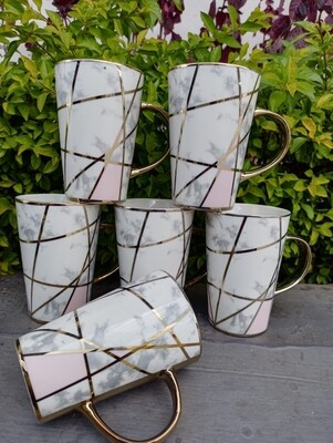 Ceramic gold coated Classic big coffee mugs 6pcs Pink Grey white