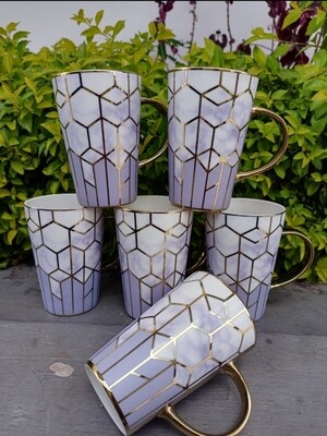 Ceramic gold coated Classic big coffee mugs 6pcs Purple White