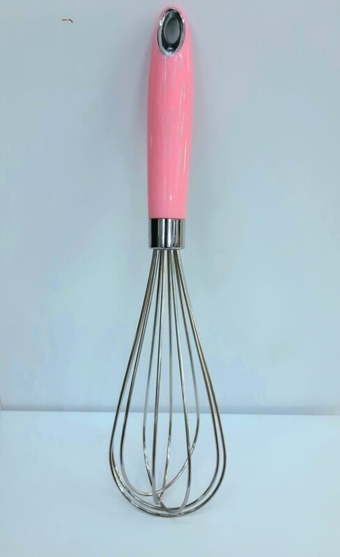 Kitchen whisk with coloured handle